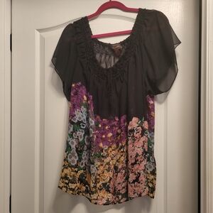 Gorgeous Sheer black floral tunic XL